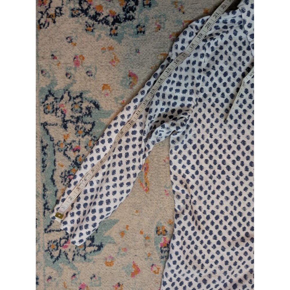 Hester & Orchard White & Blue Polka Dot Linen Blend Button-Up Shirt - Small - Picture 8 of 10